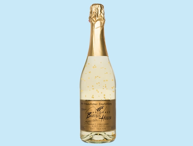 Fles Sekt Gold met eigen etiket 75 cl.