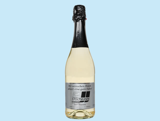Fles Sekt Cuvée alcoholvrije bubbels met eigen etiket, 75 cl. 1